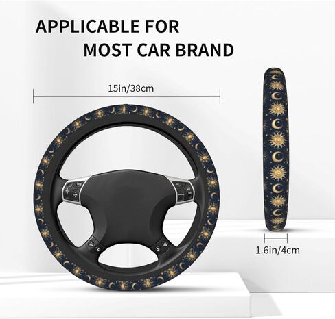 Sun and Moon Celestial Steering Wheel Cover Universal 15 Inch, Anti-Slip Car Accessories, Steering Wheel Protector for Women Men, Car Interior Decor in Saudi Arabia