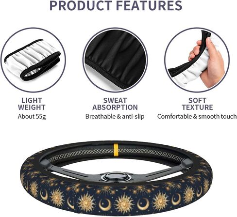 Sun and Moon Celestial Steering Wheel Cover Universal 15 Inch, Anti-Slip Car Accessories, Steering Wheel Protector for Women Men, Car Interior Decor in Saudi Arabia