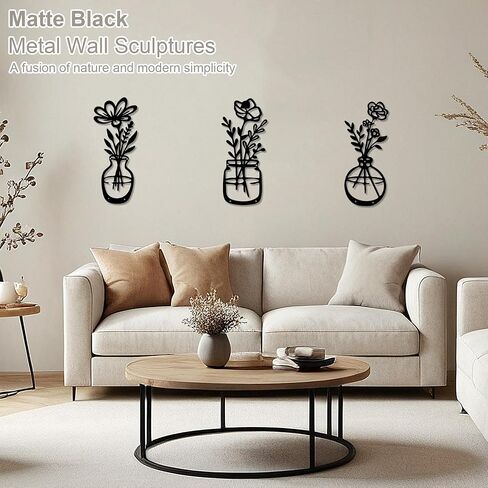 Metal Flowers Wall Decor, 3 Piece Metal Flower Wall Art, Wrought Iron Wall Decor For Living Room, Dining Room, Bathroom, Kitchen（Paint Color） in Saudi Arabia
