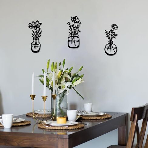 Metal Flowers Wall Decor, 3 Piece Metal Flower Wall Art, Wrought Iron Wall Decor For Living Room, Dining Room, Bathroom, Kitchen（Paint Color） in Saudi Arabia