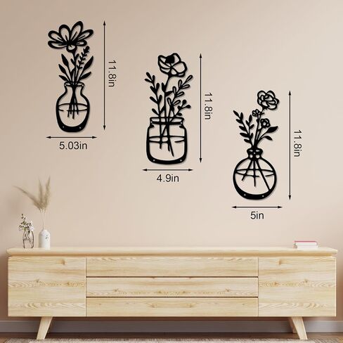 Metal Flowers Wall Decor, 3 Piece Metal Flower Wall Art, Wrought Iron Wall Decor For Living Room, Dining Room, Bathroom, Kitchen（Paint Color） in Saudi Arabia
