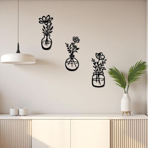 Metal Flowers Wall Decor, 3 Piece Metal Flower Wall Art, Wrought Iron Wall Decor For Living Room, Dining Room, Bathroom, Kitchen（Paint Color） in Saudi Arabia