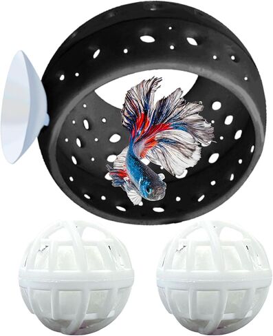 بقعة Betta Hideout بقعة مع كرة مرشح 2pcs ، نفق Betta الحوض وكرات النترات ، ديكور نفق الروبيان كهف أكواريوم ، زخارف خزان السمك للروبيان المائي الصغير (الأزرق) in Kuwait