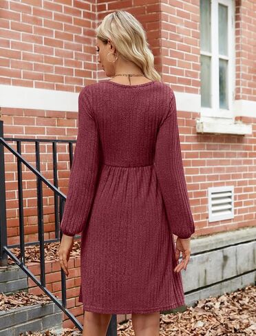 JUSTFASHIONNOW Womens Knit Dress Long Sleeve Knee Length Dresses Button Fall Dress with Pockets Trendy 2024-Navy Blue-M in Saudi Arabia