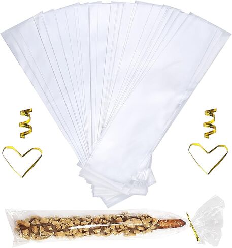 Enenes Cellophane Bags 200-Pack 4x9 Inch Clear Party Favor Bags with Twist Ties for Candy, Cookies, Bakery Treats, Desserts & Gift Packaging in Kuwait