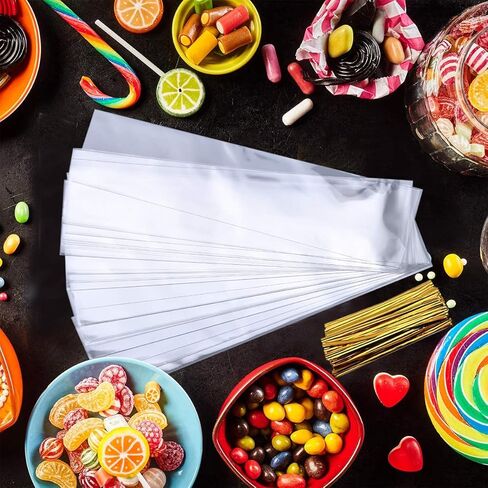 Enenes Cellophane Bags 200-Pack 4x9 Inch Clear Party Favor Bags with Twist Ties for Candy, Cookies, Bakery Treats, Desserts & Gift Packaging in Kuwait
