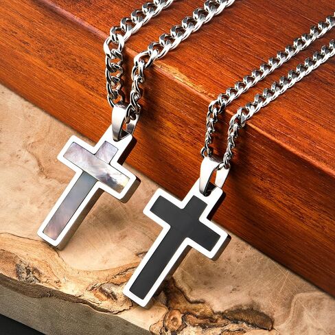 Tungsten Cross Gold Plated, Black Plated or Polished with Different Inlays and Stainless Steel Cuban necklace 16" to 28" in length in Kuwait