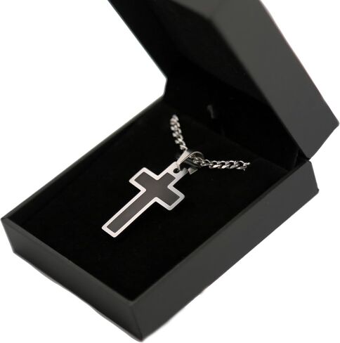 Tungsten Cross Gold Plated, Black Plated or Polished with Different Inlays and Stainless Steel Cuban necklace 16" to 28" in length in Kuwait