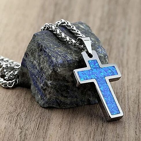 Tungsten Cross Gold Plated, Black Plated or Polished with Different Inlays and Stainless Steel Cuban necklace 16" to 28" in length in Kuwait
