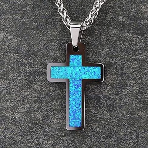 Tungsten Cross Gold Plated, Black Plated or Polished with Different Inlays and Stainless Steel Cuban necklace 16" to 28" in length in Kuwait