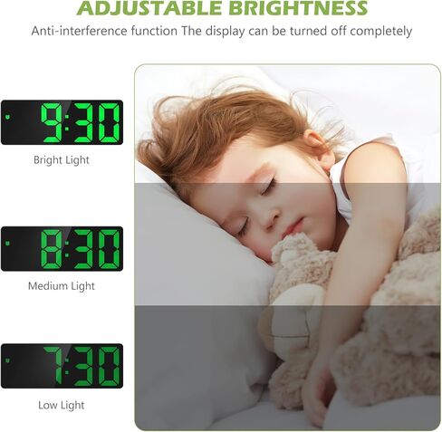 ساعة منبه رقمية من كيكيت، شاشة LED، درجة الحرارة، الوقت، الغفوة، التحكم الصوتي، 3 إعدادات منبه، سطوع قابل للتعديل، 6.5 بوصة، أخضر in Kuwait