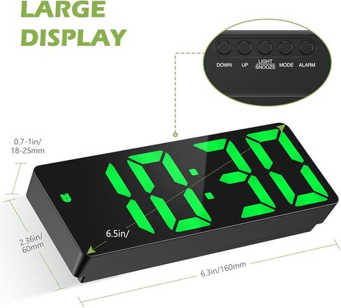 ساعة منبه رقمية من كيكيت، شاشة LED، درجة الحرارة، الوقت، الغفوة، التحكم الصوتي، 3 إعدادات منبه، سطوع قابل للتعديل، 6.5 بوصة، أخضر in Kuwait