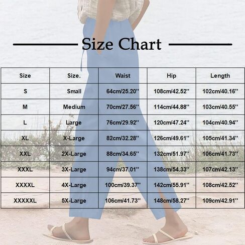 Linen Pants for Women 2025 Summer Casual Loose Flowy Beach Pant,Elastic High Waist Split Hem Trousers with Pockets in Saudi Arabia