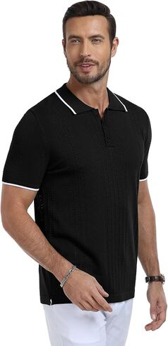 KUYIGO Men's Knit Hollow Out Polo Shirts Short Sleeve Button Collared Shirt Fashion Casual Summer Tops in Kuwait