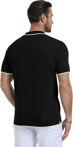KUYIGO Men's Knit Hollow Out Polo Shirts Short Sleeve Button Collared Shirt Fashion Casual Summer Tops in Kuwait