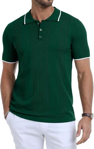 KUYIGO Men's Knit Hollow Out Polo Shirts Short Sleeve Button Collared Shirt Fashion Casual Summer Tops in Kuwait