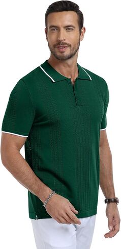 KUYIGO Men's Knit Hollow Out Polo Shirts Short Sleeve Button Collared Shirt Fashion Casual Summer Tops in Kuwait