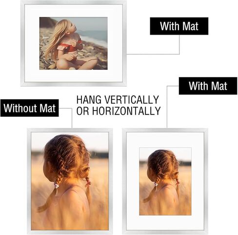 Golden State Art, 16x20 Picture Frame with Mat for 11x14 - High Definition Glass Wall Mounting Horizontal Vertical Display (Silver, 1 Pack) in Kuwait