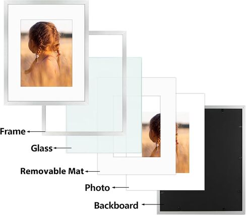 Golden State Art, 16x20 Picture Frame with Mat for 11x14 - High Definition Glass Wall Mounting Horizontal Vertical Display (Silver, 1 Pack) in Kuwait