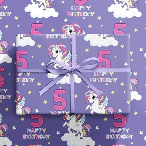 Ruspepa Unicorn Wrapp Paper Roll for Kids Girls ، Mini Roll ، Purple Unicorn مع قوس قزح ، لف غلاف هدايا النجوم والقلب المثالي لعيد ميلاد الفتيات ، استحمام الطفل ، هدية الحفلات السحرية ، 17 بوصة × 16.4 قدم in Kuwait