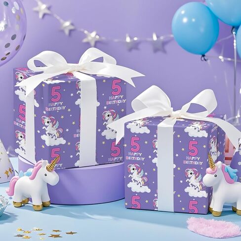 Ruspepa Unicorn Wrapp Paper Roll for Kids Girls ، Mini Roll ، Purple Unicorn مع قوس قزح ، لف غلاف هدايا النجوم والقلب المثالي لعيد ميلاد الفتيات ، استحمام الطفل ، هدية الحفلات السحرية ، 17 بوصة × 16.4 قدم in Kuwait