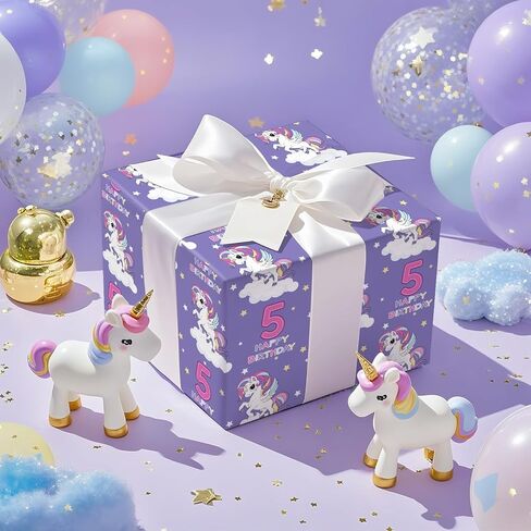 Ruspepa Unicorn Wrapp Paper Roll for Kids Girls ، Mini Roll ، Purple Unicorn مع قوس قزح ، لف غلاف هدايا النجوم والقلب المثالي لعيد ميلاد الفتيات ، استحمام الطفل ، هدية الحفلات السحرية ، 17 بوصة × 16.4 قدم in Kuwait