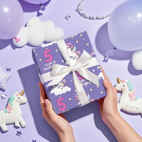 Ruspepa Unicorn Wrapp Paper Roll for Kids Girls ، Mini Roll ، Purple Unicorn مع قوس قزح ، لف غلاف هدايا النجوم والقلب المثالي لعيد ميلاد الفتيات ، استحمام الطفل ، هدية الحفلات السحرية ، 17 بوصة × 16.4 قدم in Kuwait