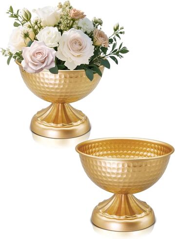 Hammered Gold Vases for Centerpieces: Gold Flower Vase for Table Wedding 6 Inch Metal Compote Vase for Party Event Vintage Urn Vases Pedestal Bowl for Home Decor Set of 2 in Saudi Arabia