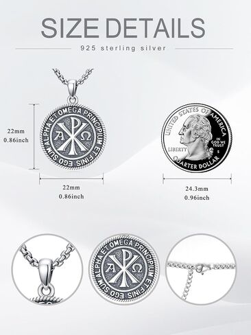 Chi Rho Necklace 925 Sterling Silver Chi Rho Christogram Symbol Necklace Alpha Omega Pendant Religious Lord Jesus Christian Constantine Jewelry for Men Wome in Kuwait
