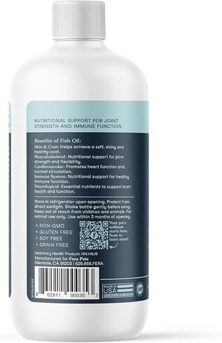 Fera Pet Organics Omega 3 Fish Oil with Vitamin E for Dogs & Cats, Vet Created Supplement to Boost Immune System, Support Brain Function, Nourish Skin and Coat of Pets, 8 Oz, 48 Servings in Kuwait