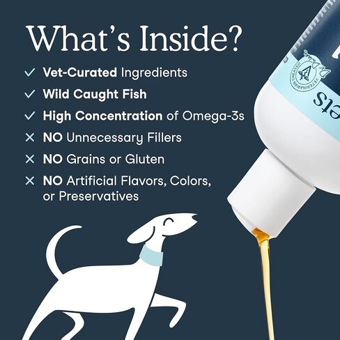 Fera Pet Organics Omega 3 Fish Oil with Vitamin E for Dogs & Cats, Vet Created Supplement to Boost Immune System, Support Brain Function, Nourish Skin and Coat of Pets, 8 Oz, 48 Servings in Kuwait