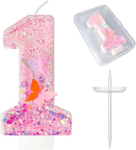 7Th Birthday Candles，Glitter Butterfly Cake Toppers Pink Sequins Wedding Numeral Cupcake Decorations，for Girl and boy Wedding Cakes, Parties Celebrations, Birthday Decorations in Saudi Arabia