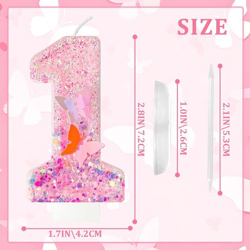 7Th Birthday Candles，Glitter Butterfly Cake Toppers Pink Sequins Wedding Numeral Cupcake Decorations，for Girl and boy Wedding Cakes, Parties Celebrations, Birthday Decorations in Saudi Arabia