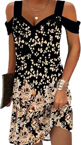 Women Cold Shoulder Dress 2025 Summer Casual Trendy Boho Floral V Neck Vintage Dresses for Beach Vacation in Saudi Arabia