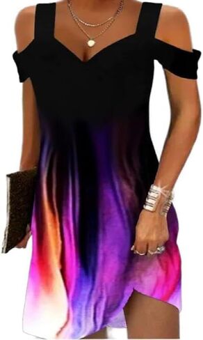 Women Cold Shoulder Dress 2025 Summer Casual Trendy Boho Floral V Neck Vintage Dresses for Beach Vacation in Saudi Arabia