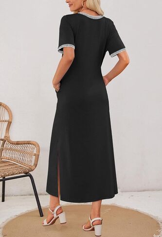 MEROKEETY Women's 2025 Summer Casual Maxi Dress Spring Beach Vacation Short Sleeve Crewneck Split Midi T Shirt Dresses in Saudi Arabia