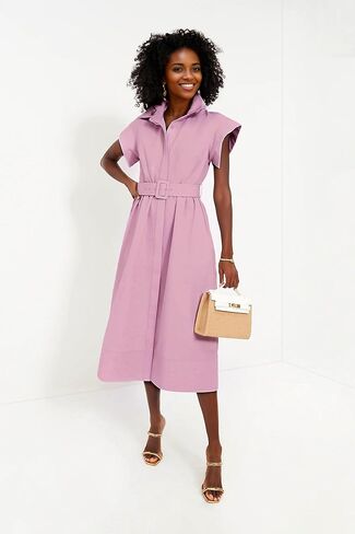 Womens 2025 Summer Short Sleeves Midi Dress Dress Button Button Down Long Bress مع حزام in Saudi Arabia