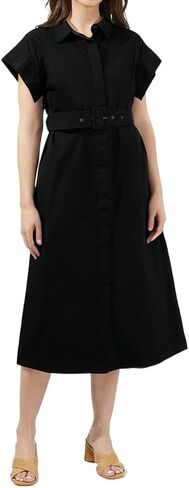 Womens 2025 Summer Short Sleeves Midi Dress Casual Button Down Long Dress with Belt in Saudi Arabia