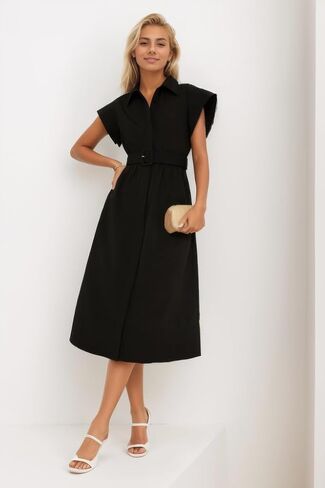 Womens 2025 Summer Short Sleeves Midi Dress Casual Button Down Long Dress with Belt in Saudi Arabia