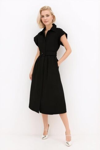 Womens 2025 Summer Short Sleeves Midi Dress Casual Button Down Long Dress with Belt in Saudi Arabia