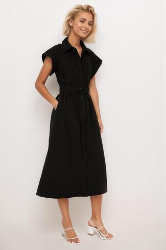Womens 2025 Summer Short Sleeves Midi Dress Casual Button Down Long Dress with Belt in Saudi Arabia