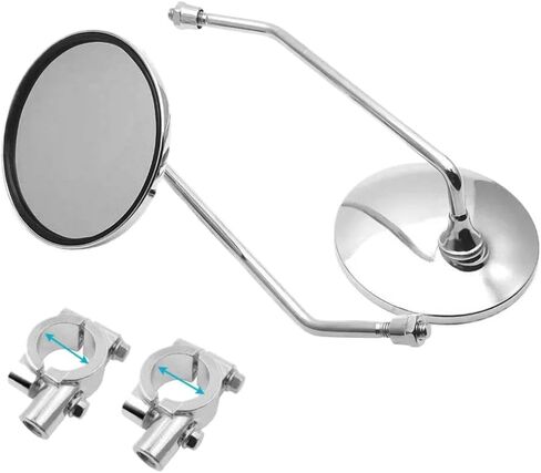 Universal Chrome Motorcycle Scooter Mirrors Round And Oval Convex Rear View Mirrors 8mm 22mm 25mm Handlebar Compatible(For 25mm handlebar) in Saudi Arabia