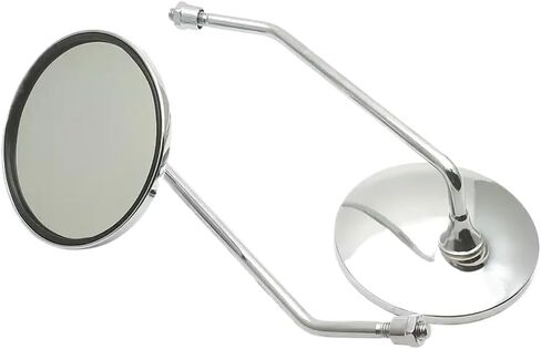 Universal Chrome Motorcycle Scooter Mirrors Round And Oval Convex Rear View Mirrors 8mm 22mm 25mm Handlebar Compatible(For 25mm handlebar) in Saudi Arabia