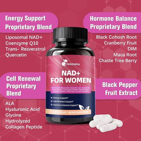 NAD Supplements for Women - NAD Resveratrol Supplement with CoQ10, DIM & Hyaluronic Acid - Liposomal NAD+ Supports Hormone Balance, Mitochondrial Health, Anti-Aging & Cellular Renewal - 120 Capsules in Saudi Arabia