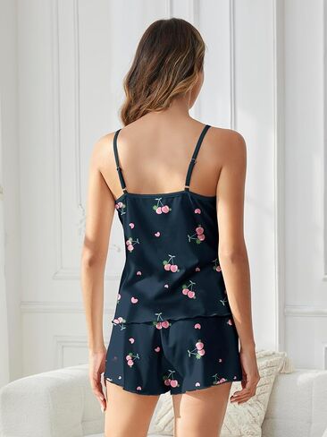 GEMLON Cami Pajama Set for Women Print Lingerie Sleepwear Camisole Top and Shorts 2 Piece Pj Shorts Set Nightwear in Kuwait