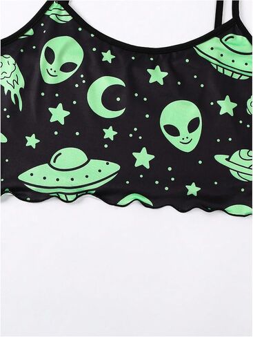 WDIRARA Women's 2 Piece Sleeveless Pajama Set Alien Graphic Sleepwear Crop Cami Tops and Shorts Pjs Sets in Saudi Arabia