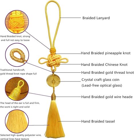 Crystal Feng Shui Coin, purple Tassels Chinese knot, combines traditional Chinese good luck charms with modern crystal energy, wealth, good fortune and success. 1 pack in Kuwait