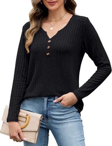 قمصان Edelqual Womens Long Sleeve Fall Henley V Decrit Derts خفيفة الوزن سترة تونك عصرية فاهشيون in Kuwait
