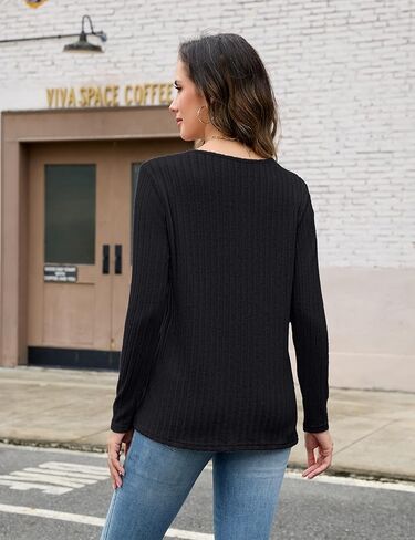 قمصان Edelqual Womens Long Sleeve Fall Henley V Decrit Derts خفيفة الوزن سترة تونك عصرية فاهشيون in Kuwait