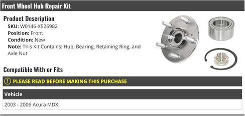 Front Wheel Bearing Hub Repair Kit - Compatible with 2003-2006 Acura MDX in Saudi Arabia
